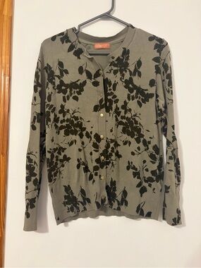 Olive Green Floral Print Button-Up Cardigan